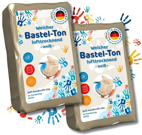 Ton lufttrocknend XL- Set 2x 2,5kg, Bastelspaß für Zuhause, Modelliermasse, Knetmasse, Ideal für Hobbyisten und Bastelbegeisterte. Ideal für Ihre Freizeitgestaltung. Töpfern, Air Dry Clay