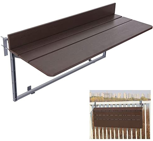 Tavolo da Balcone Regolabile in Legno massello - Tavolo da Bar sospeso per Esterni con ringhiera per Patio e Piscina, scrivania Pieghevole per Laptop, tavolino da caffè in Metallo, Piccolo s