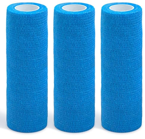 Selbstklebender Verband 3Rollen 15cmx4.5m Groß Pflaster Rolle Verbandsmaterial Elastische Binde Bandage Fixierbinde Haftbandage Selbstklebend für Sport und Erste Hilfe Vet Wrap Hund Pferde (Blau)