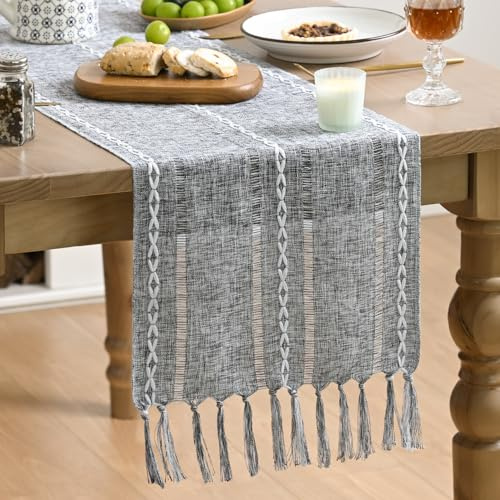 Artoid Mode Boho Dunkel Grau Landhausstil Quasten Valentinstag Tischläufer, Tisch Dekoration Party Geburtstag Valentinstag Hochzeit Dekor 33x183 cm