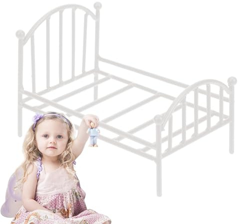 Maßstabsgetreues Puppenbett, Modell aus Metall, Vintage-Design, Miniatur-Hausmöbel, realistische detaillierte Konstruktion, Puppenhaus-Hoteldekoration, Schlafzimmerzubehör