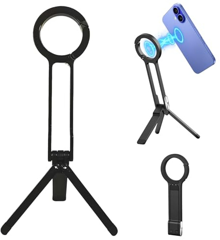 5-in-1 Magnetisches Handy stativ, Multifunktions Tripod Smartphone, Selfie Stick Mit 360° Drehung, Mini-Stative Mit doppelseitigem starken Magneten (Schwarz)