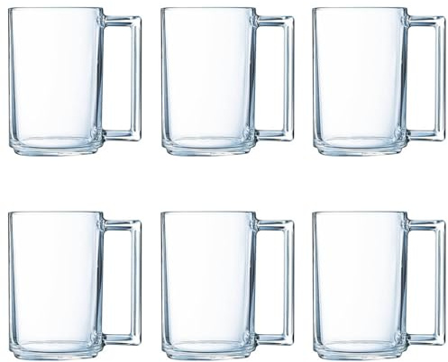 UNIQUE HOME LIVING Glass Coffee Cups Set of 6, 320ml Cappuccino Glasses, Stackable Glasses with Handle for Tea Latte Cappuccino Mocha Hot/Cold Drinks, Tempered Glass Tea Cups, Dishwasher Safe