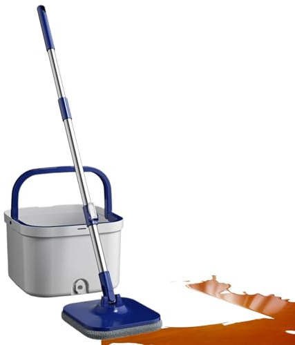 Juego de fregona giratoria y Cubo, trapeador de Suelo de algodón, Giratorio para Agua Sucia separada, fregonas Planas de Calidad para Limpieza del hogar con Cubo, para Sala de Estar, Cocina