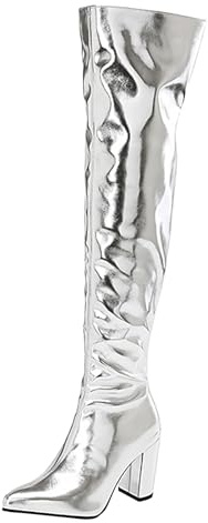 Generisch 2026 European Foreign Trade Solid Color Waterproof Platform Super High Heels Overknee Boots for Women Winter, silver, 12 UK