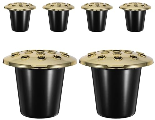 FUTUREORYY 6 Pezzi Vasi da Cimitero in Plastica Nero con Supporto Stabile per Fiori da Tomba Base Lotus per Composizioni Funerarie Resistenti alle Intemperie Decorazioni Memoriali Esterne