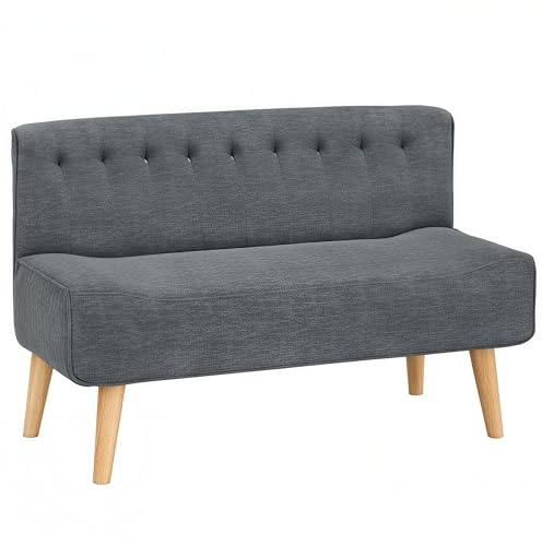 GarveeMore Bequemes 2-Sitzer Sofa in Leinen,Optik,Modern & Kompakt, Ideal für kleine Wohnzimmer & Schlafzimmer, Grau, 117×55×75 cm