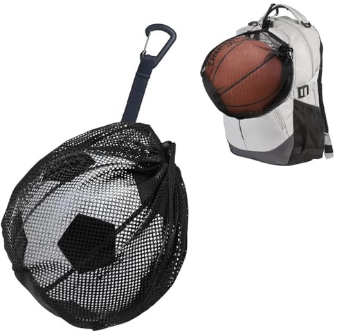 ZEBKEL Robust 70 g ballongnät, nätväska för basket, fotboll och volleyboll, bärbar ballonghållare med karbinhake för ryggsäck, höghållfast transportnät, svart