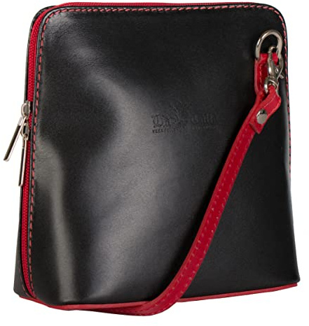 LIATALIA Mini sac à bandoulière en cuir italien véritable Réel pour femme – ABBY [Black with Red Trim]