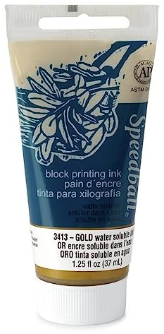 Speedball 37ml 1.25oz Water-Soluble Block Ink Gold, For Block Printing, Lino Printing, Screen Printing, For Artists Kit