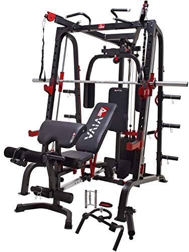 Kraftstation Multipresse AsVIVA MS2 Profi Kraftstation für Homegym Allround Training (Kugelgelagerte Langhantelstange), verstellbare Bench, Latzug, Butterfly, Klimmzug, Beincurl, Ruderzug