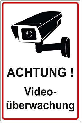 Schild Achtung Videoüberwachung, Alu-Dibond, 140x200 mm | 3 mm stark, wetterfest