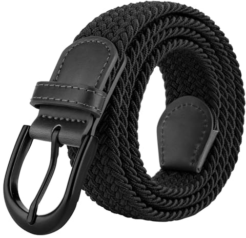 Mile High Life Ceinture Élastique Extensible Tressée Boucle de Ceinture Noire Ovale Mixte(Medium, Noir)