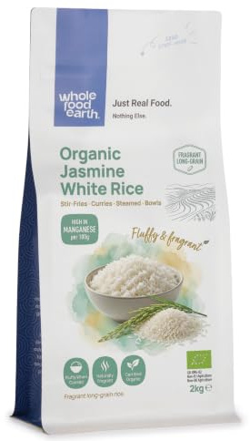 Wholefood Earth Organic Jasmine White Rice 2kg Raw | GMO Free | Vegan | Source of Fibre | Certified Organic