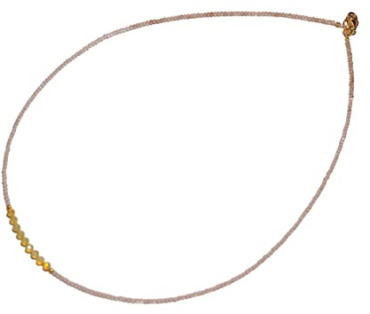 Rosenquarz Kette mit Welo Opal Edelstein Collier mit 925 Silber vergoldet