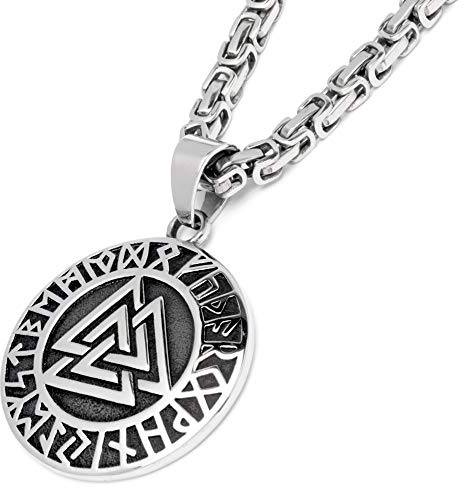 Schmuck-Checker Massives Valknut-Amulett aus 316L Edekstahl mit Halskette Königskette Schutzrunen-Kreis Wikingerschmuck Nordischer Schmuck Männer Geschenk