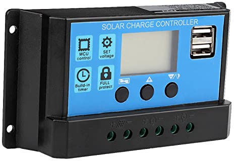 Solarladeregler, 60A / 50A / 40A / 30A / 20A / 10A 12V 24V Auto Solarladeregler PWM-Controller Einstellbarer LCD-Display-Controller mit zwei USB-Anschlüssen (30A)(60A)