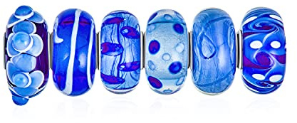 Gemischtes Set Von 5 Oder 6 Bündeln Transparenter Schattierungen Von Schwarz, Blau, Marine, Silber, Goldfolie, Murano-Wirbel-Charm-Perlenabstandshalter Für Frauen Teenager .925 Sterling Silber Kern