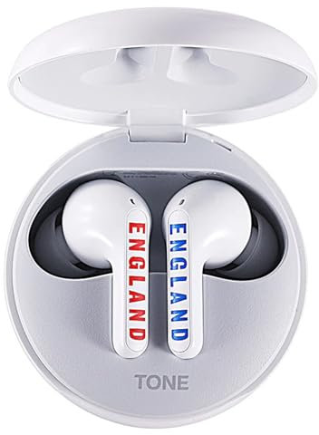 LG OFFICIAL England Ear buds TONE Free FA4 - LIMITED EDITION - True Wireless Bluetooth Earbuds with Meridian Sound, Hypoallergenic Medical-Grade Ear gels, Noise Reduction with a close fit. White
