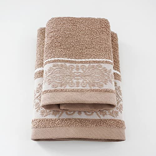 Jenny Sesal Set Asciugamani KATIA, con Balza in Jacquard, Set di due asciugamani da bagno Viso e Ospite CIPRIA Spugna di alta qualità proveniente da Portogallo.