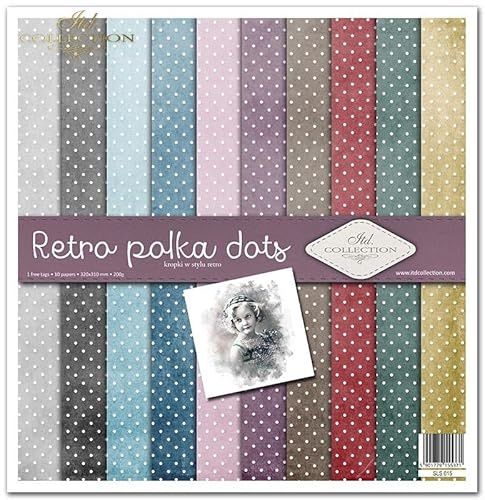 ITD Collection - Papel para álbum de recortes - Set de scrapbooking - papel de diseño para manualidades - papel decorativo de 12 x 12 pulgadas - 310 x 310 mm - 10 hojas + 1 - lunares retro - SLS-015