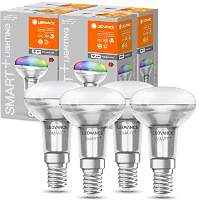 LEDVANCE Smart LED R50 spot bulb med Wifi teknik, E14, RGB färger och ljusfärg som kan ändras, reflektorLampor som ersättning för 40W glödlampor, kontrollerbar med Alexa, Google & App, 4-pack