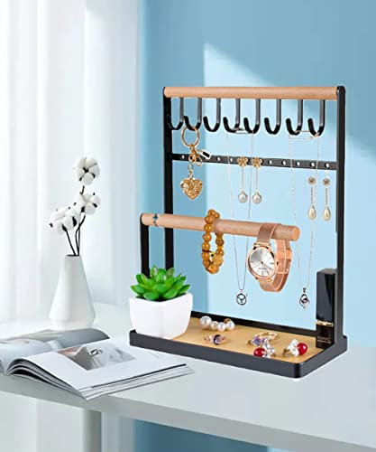 Jewellery Display Stand Holder Earring Necklace Bracelets Watches Jewelry Storage Organizer Tree Shape Tower Rack Tray for Rings Women Girls Girlfriends Birthday Christmas Gift¡ (Tier, black)