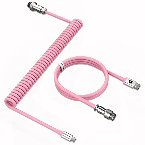 MAMBASNAKE C01 Spiral Tastaturkabel, 8000Hz Coiled USB C Kabel-Rosac | für Gaming Mechanische Tastatur, HyperSpeed Typ C auf USB-A Aviator Kabel, Abnehmbarem Metall Luftfahrtstecker, für PC/Phone