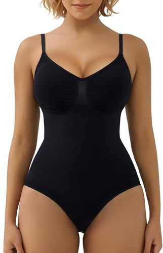 SHAPERX Women's Shapewear Bodysuit Tummy Control Body Shaper Waist Snatching Seamless Body Suit,SZ5213-Black-S/M