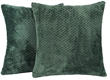 Brentfords Waffle Fleece Cushion Covers Set of 2 Plush Scatter Home Decor Pack 45 x 45 cm, 18 x 18 - Forest Green