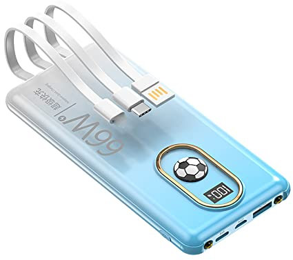 66W Batterie Externe avec Câble Charge Rapide 30000mAh Chargeur de Batterie Externe Portable Haute Capacité Power Bank pour Ordinateur Tablette 2 Entrées 4 Sorties,Blue,147 * 69mm