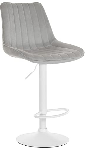 CLP Barhocker Toni Samt | Höhenverstellbarer Thekenhocker mit Rückenlehne | Barstuhl mit Metallgestell | Farbe grau Gestell Farbe weiß