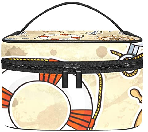 Nautical Anchor Rudder Compass Lifebuoy Portable Makeup Bag Travel Cosmetic Bags for Women Girls Zipper Pouch Case Organizer
