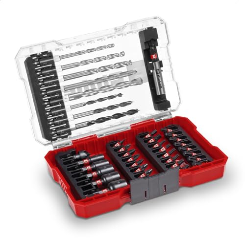 Original Einhell M-CASE Set de 39 accessoires résistants aux chocs (embouts de 25 mm, forets à métaux, forets à bois, forets à pierre, porte-embouts de 60 mm, clé à douille, fraise à chanfreiner)