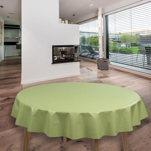 laro runde 140 cm wachstuchtischdecke wachstischdecke abwashbar PVC tischdecke Wachstuch wasserabweisend Garten tischdecke, Muster:Uni Grün