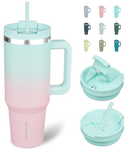 BJPKPK 1.2L Acier Inoxydable Tasse Isotherme avec Poignée Voyage Café Tasses Isotherme avec Paille, Bubble Gum
