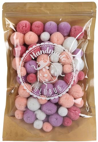 Lulubug Pompons zum Basteln, 100 Stück | 1cm & 2cm, Kaschmiroptik | Hochwertige Farben, verschließbarer Zipper | Bälle zum Basteln für Kinder und Erwachsene, DIY, Nähen | Apricot