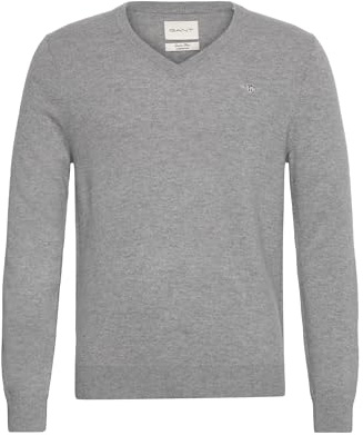 GANT Extrafine lammull V-hals, Grå melange, XL