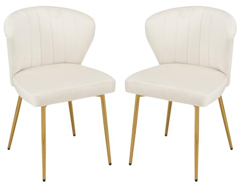 Sepnine® Esszimmerstühle Samt 2er Set, Moderner Küchenstuhl, Polsterstuhl Esszimmer, Ergonomischer Essstuhl mit goldenen Beinen für Wohnzimmer, Schlafzimmer, Küche (Beige)