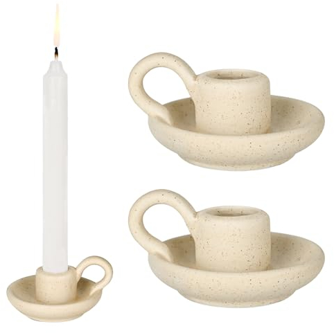 Grünara Porta Candele in Ceramica, Porta Candele da Tavolo, Candelabro Moderno a Forma di Tazza per Matrimoni, Feste, Vacanze e Decorazioni Casa - Set da 2 (Beige)