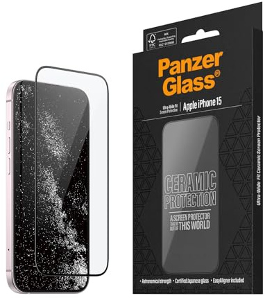 PanzerGlass™ Keramik schutz Glas für iPhone 15-5x stärkerer Displayschutz, Ohara-Glas mit astronomischer Stärke, Ultra-Klar Displayschutzfolie, Anti-Kratzer, Bläschenfrei | Schutzglas aus japanischer Ohara Glaskeramik, 5x höhere Stärke als bisherige Modelle, mit EasyAligner Installationshilfe