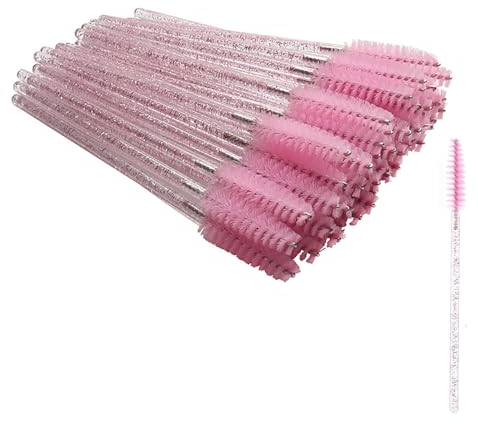 SHUBEIEUMI Brosses à Cils Jetables, 50PCS Pinceaux à Cils Jetables, Brosse à Sourcils, Outil de Maquillage Mascara, Applicateur Poignée en Cristal (Rose)
