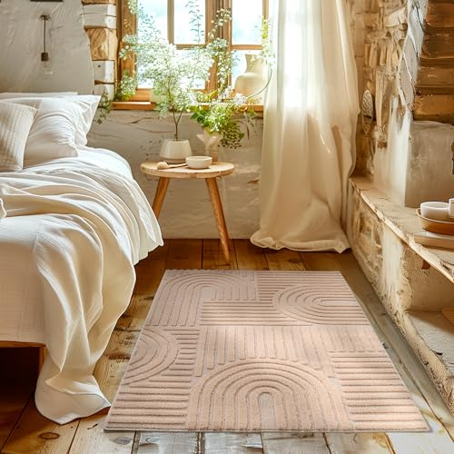 HomebyHome Teppich Läufer 80x150 cm Rosa, Hochflor Wohnzimmer Teppich, Weich & Flauschig, Skandinavisch Boho Stil, Langflor Shaggy, Pflegeleicht, Jute Rückseite