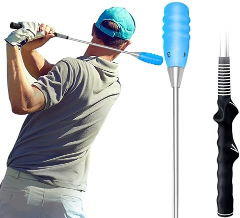 CAITON Golf Swing Trainer - Verstellbarer 5-Gang Golf Swing Stick zur Korrektur der Schwunghaltung und Verbesserung der Schwungkraft, mit komfortablem Gummigriff und Edelstahl-Schaft (Blau)