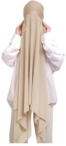 Lina & Lily Sciarpa Musulmana in Chiffon, Hijab Istantaneo con Sottocappello Jersey (Beige)