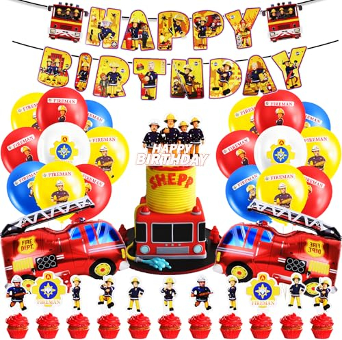 46 Stück Feuerwehr Kindergeburtstag Deko, Feuerwehrmann Sam Geburtstag, Luftballons, Dekoration für Kinder Party Supplies