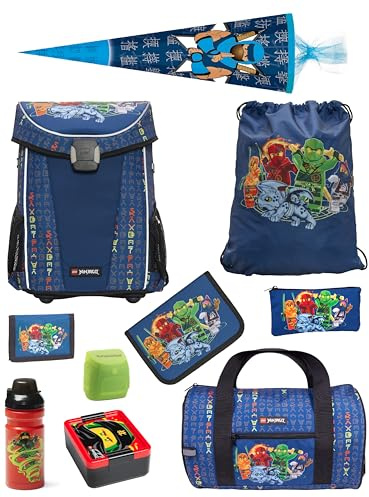 Familando - Schulranzen Set 10-teilig mit Schultüte - Ninjago Blau - Ergonomisch, stabil & mit gepolstertem Rücken - 870g leicht mit 29L Volumen - wasserabweisend und mit Reflektoren - Ab 1. Klasse