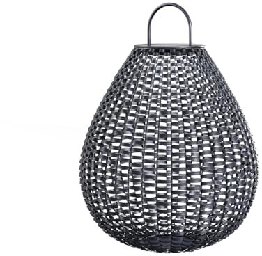 LED Akku Tischlampe Kabellos IP65 3000 K warmweiß Korb Design Rattan Schwarz tragbar H: 45 cm Tischleuchte aussen Außenleuchte Garten Balkon