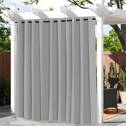 Hiseng Outdoor Vorhang Wetterfest mit Ösen 1 Stück Balkon Outdoorvorhänge Wasserdicht Einfarbig Blickdicht Vorhang Outdoor Sichtschutz Vorhänge für Garten Terrasse (180x243cm,Grau)