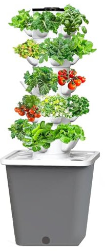 Sistema di coltivazione idroponica verticale Torre Kit da giardino intelligente per interni Regalo per gli appassionati di giardinaggio domestico Capacità 30 piante Colore grigio 15 fori